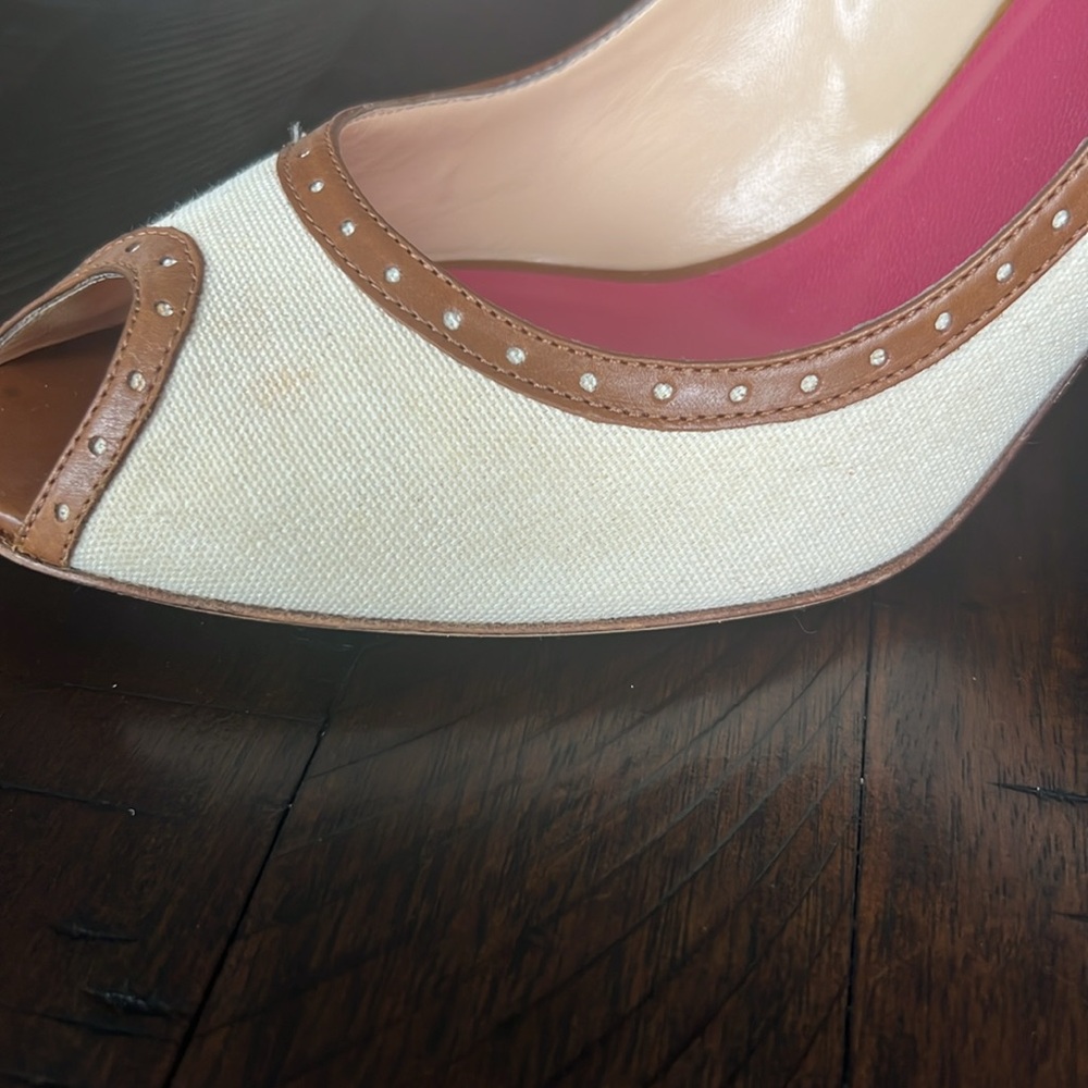 Kate Spade Cream and Brown Peep Toe Heels - Picture 10 of 16